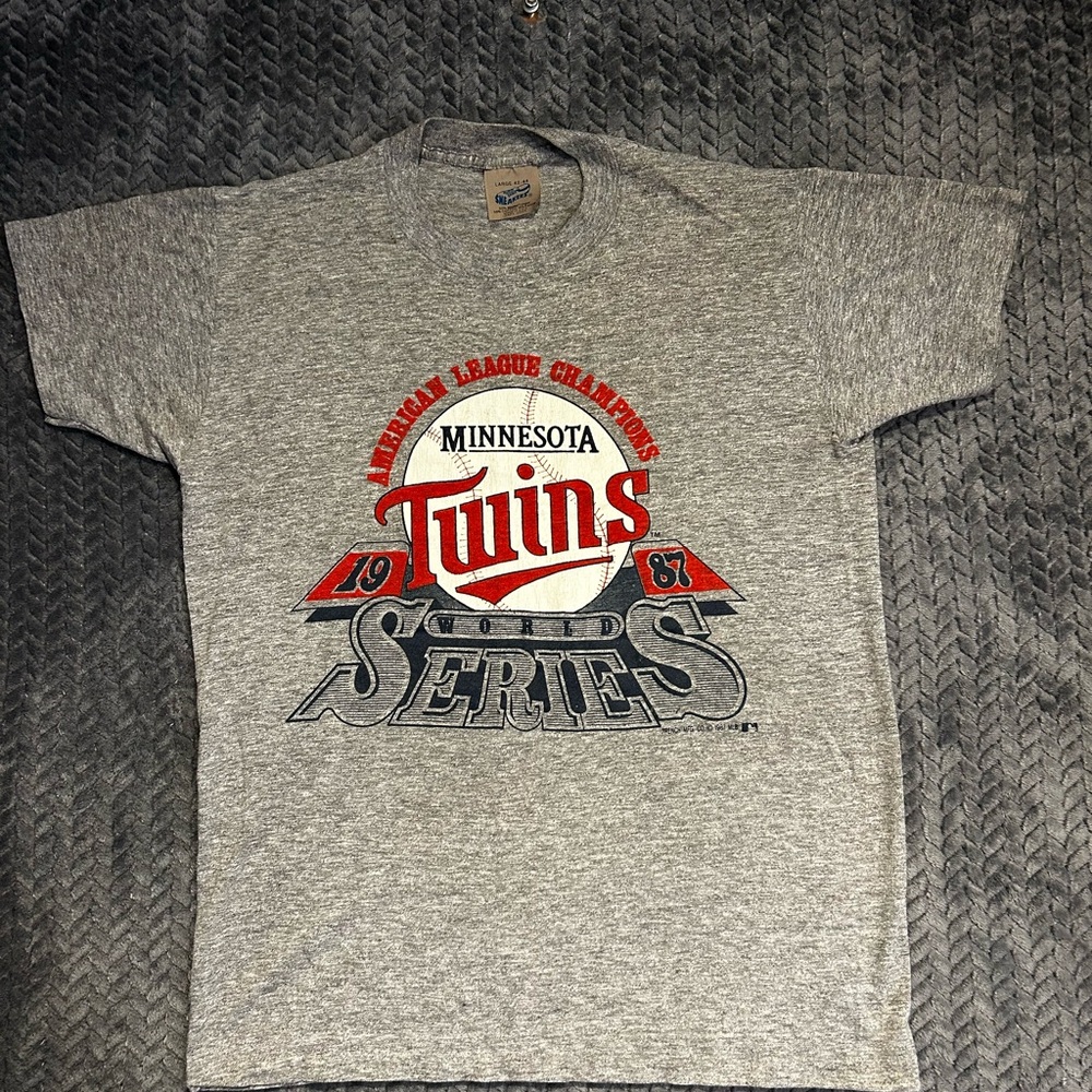 Minnesota Twins 1987 World Series T Shirt Vtg 80s MLB Made USA Grey L